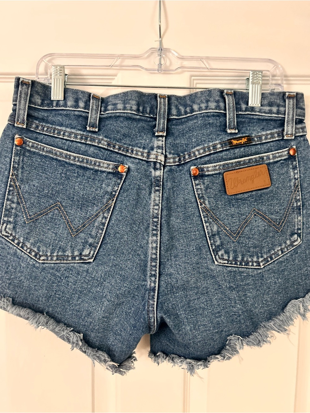 Wrangler Blue Denim Frayed Hem Cutoff Shorts